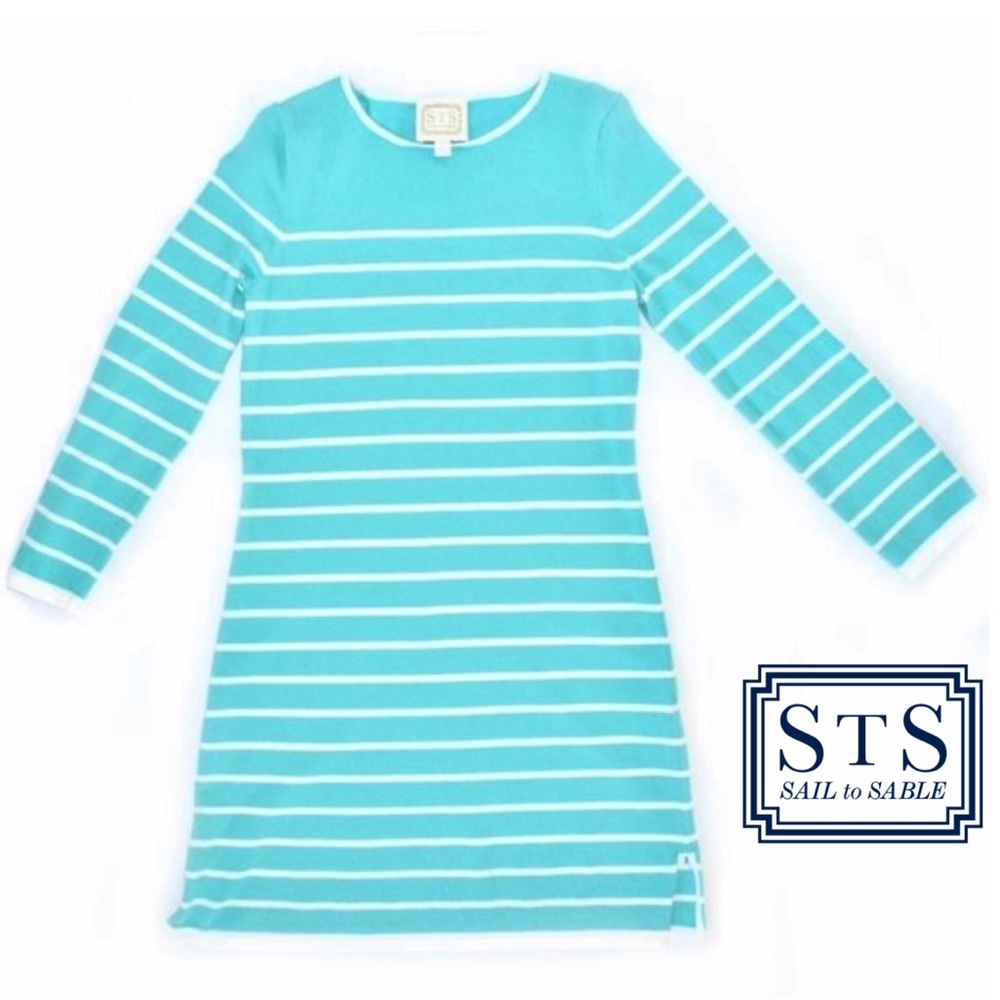 Sail To Sable | Aqua & White Striped Knit Dress ⚓️ - Picture 1 of 5